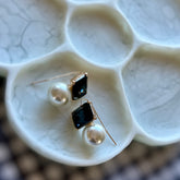 Maggie Black Rectangular Crystal with Faux Pearl Earrings